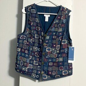 NWT City Blues by KORET Reversible Pattern/Denim Button Vest Women's Size L